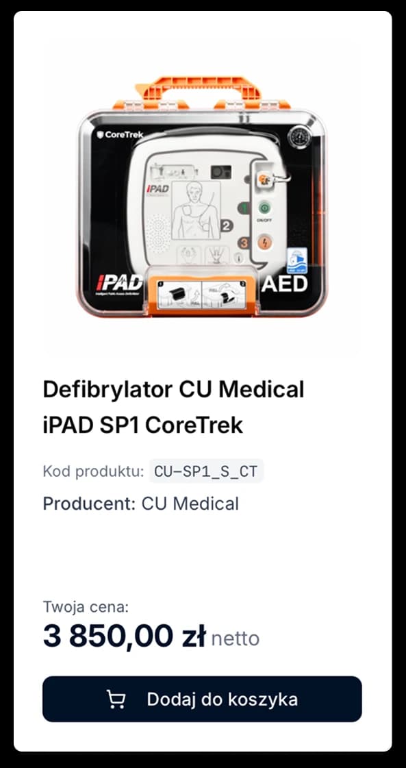 Strona produktu na platformie - Defibrylator CU Medical iPAD SP1 CoreTrek